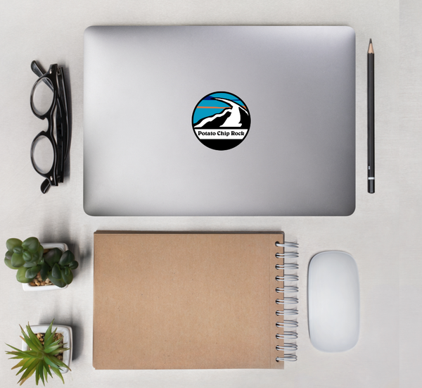 Potato Chip Rock Sticker on Laptop - Lifestyle Photo Mt Woodson Hiking Vinyl Decal | San Diego Humor