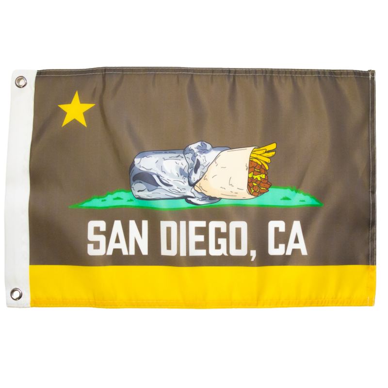 San Diego CA Burrito Flag Padres Garden Flag - Brown Gold San Diego Padres Colors California Bear Burrito Flag Parody 12.5x18 Inch Outdoor Garden Flag | San Diego Humor
